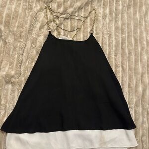 San Joy Black and White Top with Gold Chain